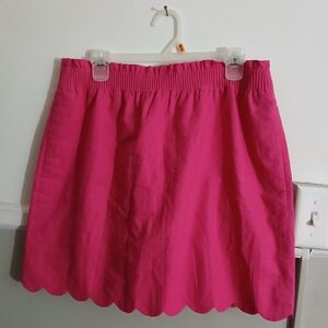 J Crew Scallop Hem Pink A-Line Skirt Size 12 Linen Stretch Spring Summer Office